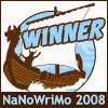 Nanowrimo 2008 winners badge. There's a viking ship.